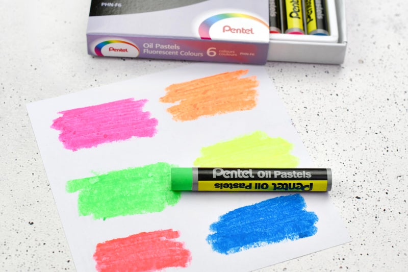 Pentel Fluorescent Oil Pastels Set of 6 Assorted Colours, PHN-F6 - Image 2